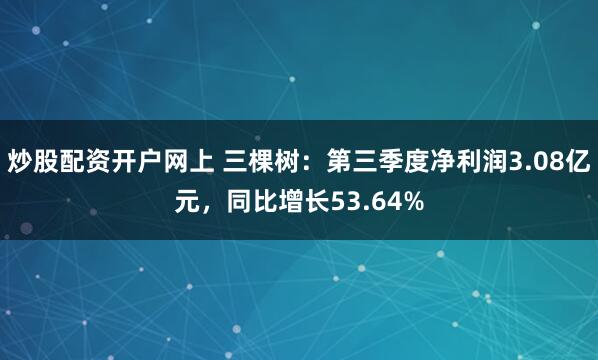 炒股配资开户网上 三棵树:第三季度净利润3.08亿元,同比增长53.64%
